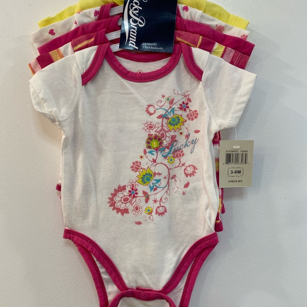 NWT Lucky brand onesies!! PACK OF 5!!! 3-6 months